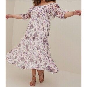 Torrid Puff Sleeve Tiered Maxi Mesh Floral Dress Multi 4X